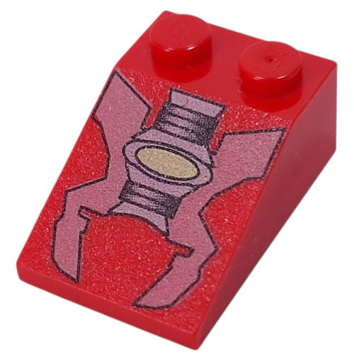 Brick Sloped 33° 3 × 2 with Red/Gray Machinery Parts Print Red