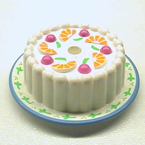 Scala, Food, Cake with Dark Pink Cherries and Oranges, Medium Blue Rim Print Weiß