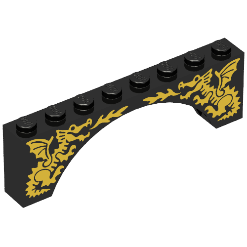 Brick Arch 1 × 8 × 2 with Two Yellow Dragons Print Black
