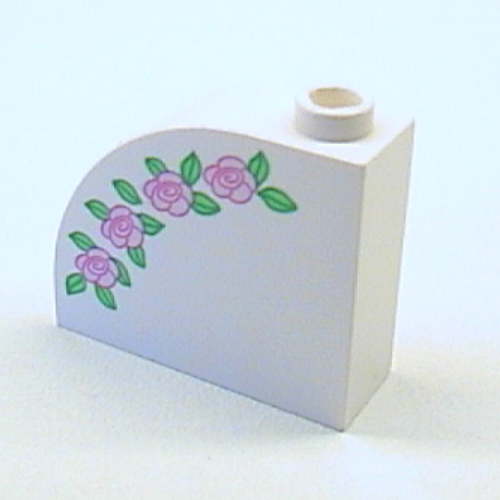 Brick Curved 1 × 3 × 2 with Rose Print White