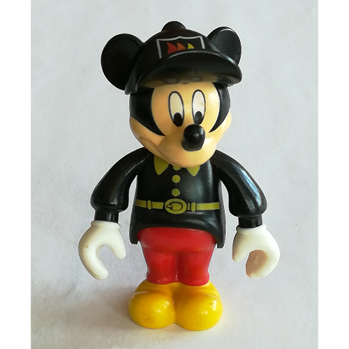 Mickey Mouse Figure with Red Pants, Black Fireman Uniform, Black Cap Black
