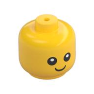 Minifig Head Baby / Toddler with Neck with Eyes, White Pupils and Smile Print [Hole in Stud] Yellow