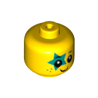 Minifig Head Baby / Toddler with Freckles, Smile and Dark Turquoise Star on Right Eye Gelb