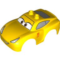 Duplo Car Body, 2 Top Studs and Spoiler with Cruz Ramirez Print Gelb
