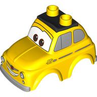 Duplo Car Body 2 Top Studs with Cars Luigi and Silver Side Windows Print Yellow
