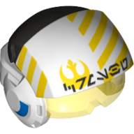Helmet with Visor Rebel Pilot, Raised Front, Trans-Yellow Visor, Yellow Stripes, Alien Letter Print Weiß