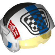 Helmet with Visor Rebel Pilot, Raised Front, Trans-Yellow Visor, Blue Stripe and Checker Flag Print White
