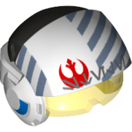 Helmet with Visor Rebel Pilot, Raised Front, Trans-Yellow Visor, Red Rebel Logo, Alien Letter Print Weiß