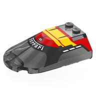 Windscreen 4 × 6 × 1 1/3 with Black Cockpit, Red/Yellow Roof, White 'Ferrari' print Trans-Black