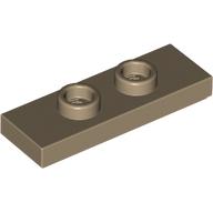 Plate Special 1 × 3 with 2 Studs with Groove and Inside Stud Holder (Jumper) Dark Tan
