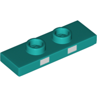 Plate Special 1 × 3 with 2 Studs with Groove and Inside Stud Holder (Jumper) with 2 White Squares on Side Print Dunkeltürkis