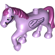 Duplo Animal Horse with one Stud and Raised Hoof with Wings and Magenta Mane & Tail Print Lavendel