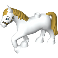 Duplo Animal Horse with one Stud and Raised Hoof and Gold Mane and Tail Print Weiß