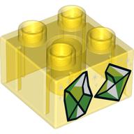 Duplo Brick 2 × 2 with Multi Green Colored Crystals / Gems print Transparent-Gelb