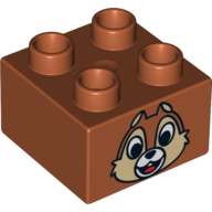Duplo Brick 2 × 2 with Chipmunk Head with One Tooth Print (Chip) Dark Orange