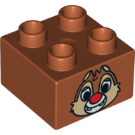 Duplo Brick 2 × 2 with Chipmunk Head with Red Nose and Two Teeth Print (Dale) Dunkelorange