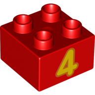 Duplo Brick 2 × 2 with Yellow '4' Print Red