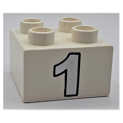 Duplo Brick 2 × 2 with Silver Number 1 Print White