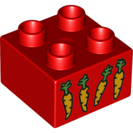 Duplo Brick 2 × 2 with 4 Carrots Print Red