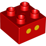 Duplo Brick 2 × 2 with 2 Yellow Dots Print Red