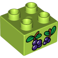 Duplo Brick 2 × 2 with Berries on Sprigs Print Lime