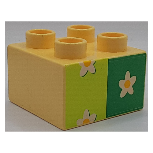 Duplo Brick 2 × 2 with Flower Wallpaper Print Light Yellow