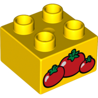 Duplo Brick 2 × 2 with Tomatoes Print Yellow
