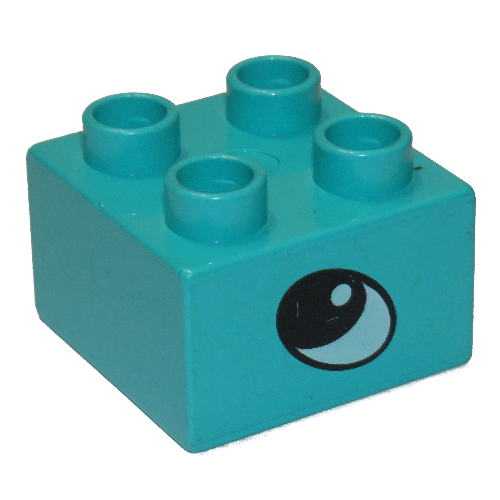Duplo Brick 2 × 2 with Eye, Rhino's Print on Two Sides Light Turquoise