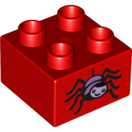 Duplo Brick 2 × 2 with Spider Print Rot