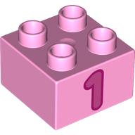 Duplo Brick 2 × 2 with '1' Print Bright Pink