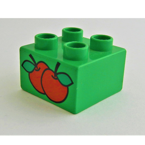 Duplo Brick 2 × 2 with Two Apples Print Hellgrün
