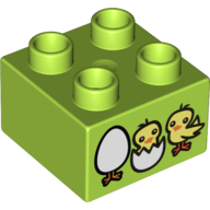Duplo Brick 2 × 2 with Three Chicks Print Limette