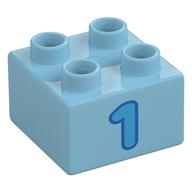 Duplo Brick 2 × 2 with '1' Print Medium Azure