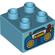 Duplo Brick 2 × 2 with Radio Print Mittelazur