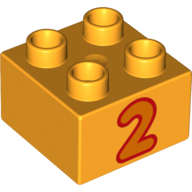 Duplo Brick 2 × 2 with '2' Print Bright Light Orange