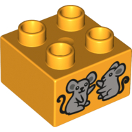 Duplo Brick 2 × 2 with Two Mice Print Leuchtendes Hellorange