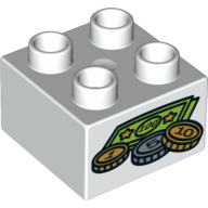Duplo Brick 2 × 2 with Money Print Weiß