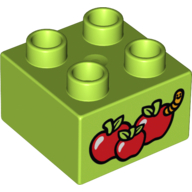 Duplo Brick 2 × 2 with Apples and Worm Print Limette