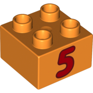 Duplo Brick 2 × 2 with Red '5' Print Orange