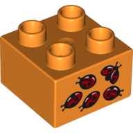 Duplo Brick 2 × 2 with 5 Ladybugs Print Orange