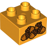 Duplo Brick 2 × 2 with Acorns print Bright Light Orange