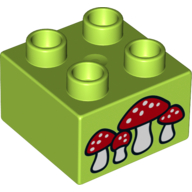 Duplo Brick 2 × 2 with Mushrooms print Lime