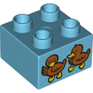 Duplo Brick 2 × 2 with 2 Ducks / Ducklings Print Medium Azure