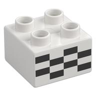 Duplo Brick 2 × 2 with Black Checkered Print White