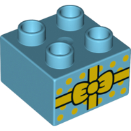 Duplo Brick 2 × 2 with Present with Yellow Ribbon and Bow over Polka Dot Gift Paper Print Medium Azure