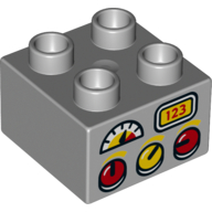 Duplo Brick 2 × 2 with Red and Yellow Knobs, Gauge, and '123' Display Print Hellblaugrau