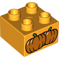 Duplo Brick 2 × 2 with 2 Pumpkins Print Bright Light Orange