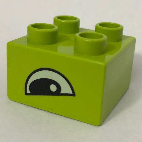 Duplo Brick 2 × 2 with Eye, Crocodile Slanted Print, on Two Sides Hellgrün
