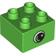Duplo Brick 2 × 2 with Eye with White Spot and Varied Color Curve inside a Black Circle Print on Both Sides Bright Green