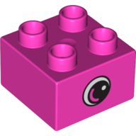 Duplo Brick 2 × 2 with Eye with White Spot and Varied Color Curve inside a Black Circle Print on Both Sides Dunkelrosa